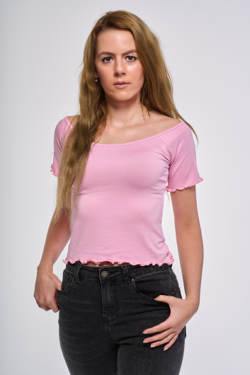 Tričko s odhalenými ramenami, ružové